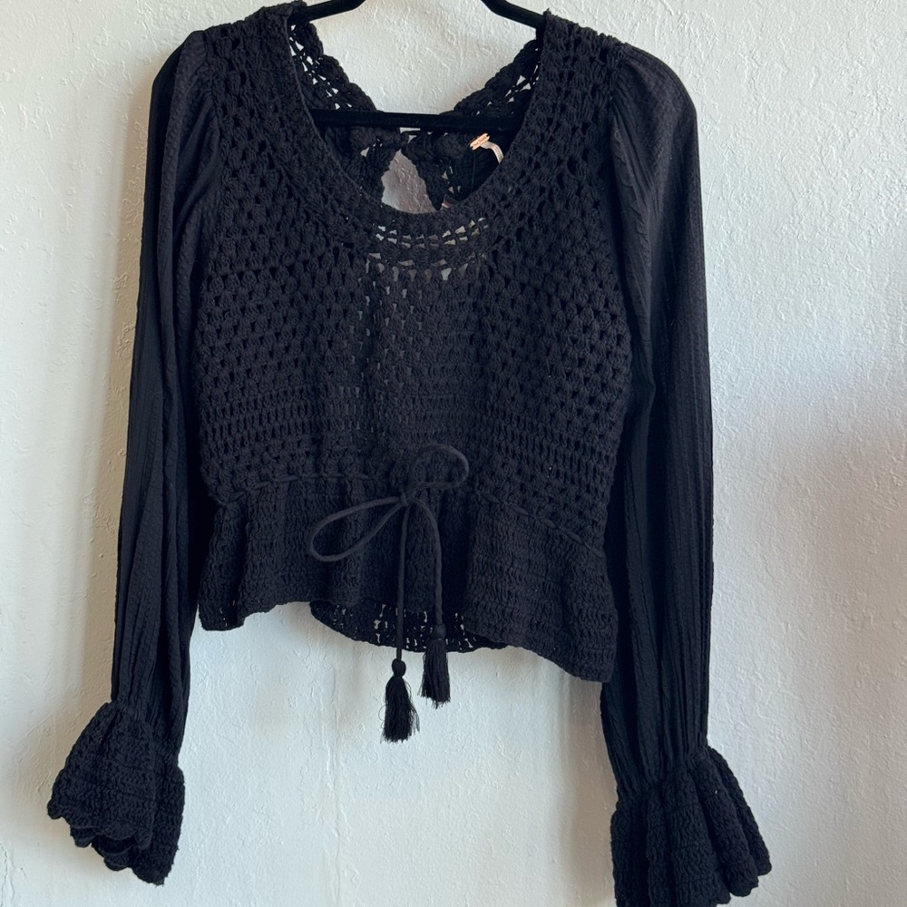 Free People Charcoal Crochet Top
